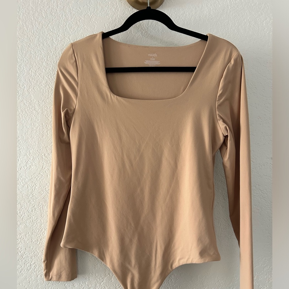 Nuuds Double Lined Square Neck Thong Bodysuit Nude Size L